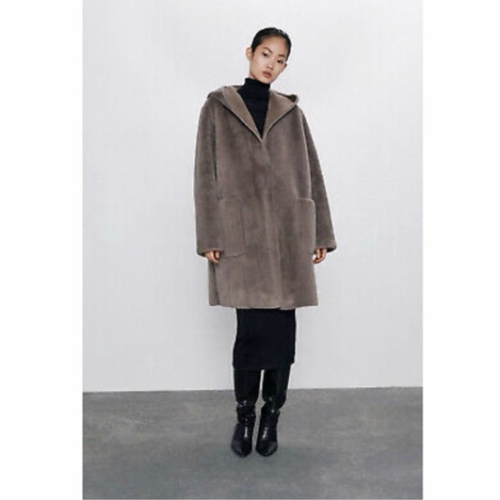 ZARA Women's Oversized Gray Hooded Coat size S